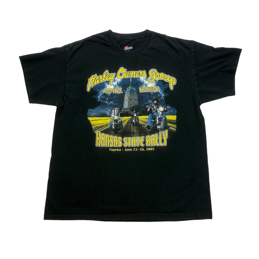Biker Motorcycle Shirt Mens Large Black 2005 Kansas State Rally Capital Thunder